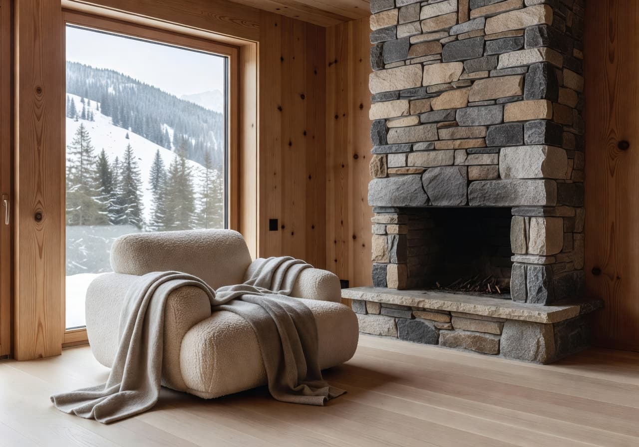 Modernes Chalet mit KI gestalten – KI Raumgestaltung mit DecorAI in der Schweiz